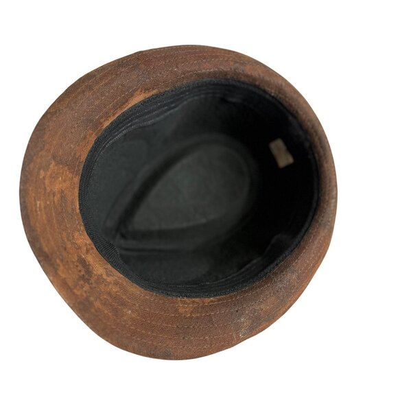 Distressed Fedora Brown Camo Floral Accent Steampunk Stagecoach Stingy Brim - Picture 7 of 13